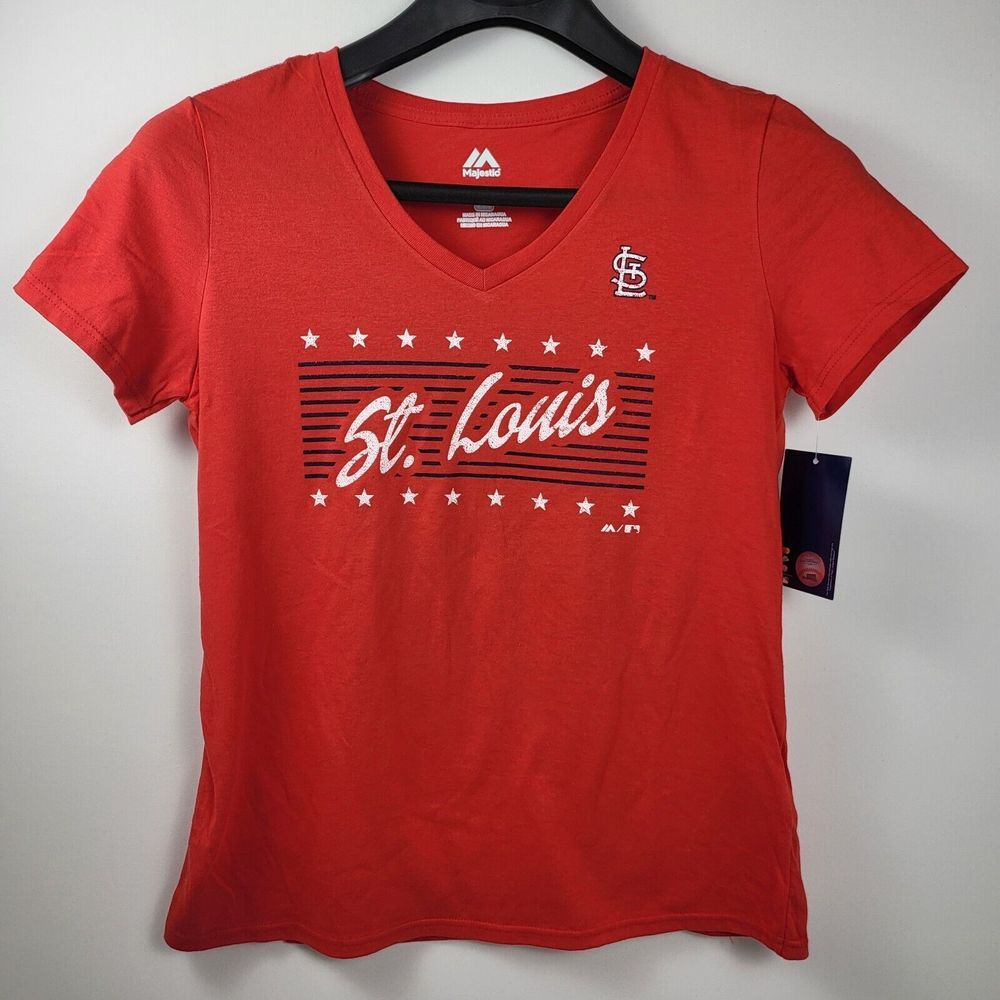 St. Louis Cardinals MLB Majestic Red V-Neck T-Shirt Women's Baseball Tee NWT